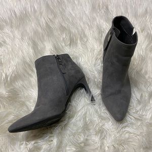 Gray heeled booties